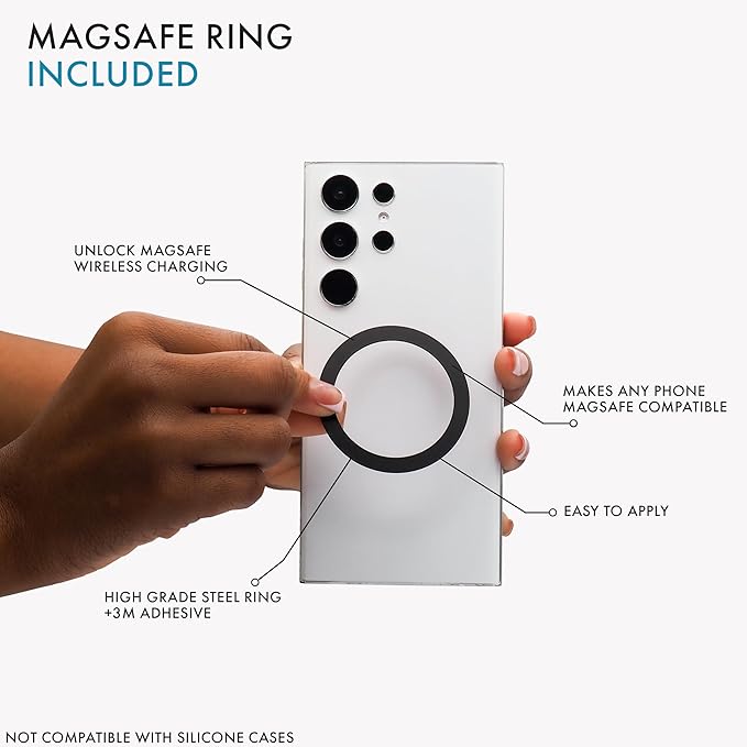 LoveHandle PRO MagSafe Compatible Magnetic Phone Grip w/Kickstand - Mount, Strap and Stand for Smartphone and Tablet - MagSafe Ring Included - Fits All Devices - Requiem