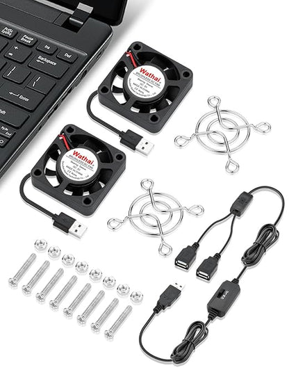 2Pack Wathai 40mm x 10mm Mini USB Fan with Speed Control 5V Small Computer USB Fans for Welding Helmet, Aquarium, Terrarium, Camera, VR Receiver DVR PlayStation Xbox Computer Cabinet Cooling