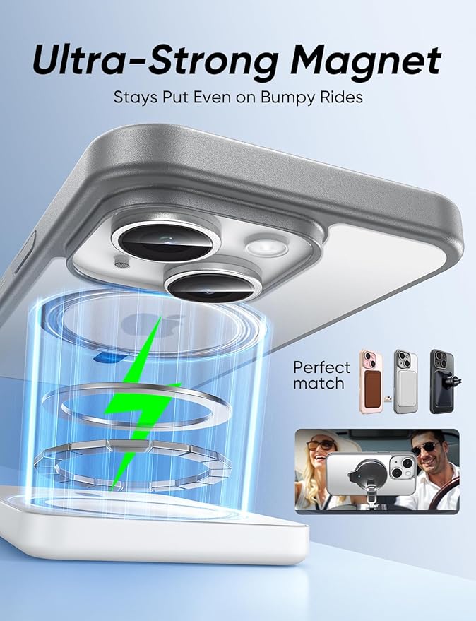 MAGIC JOHN 360° Rotatable Magnetic Invisible Stand for iPhone 14/iPhone 13 Case [Anti-Slip Grip] [Compatible with MagSafe] 16FT Shockof for iPhone 14/13 Case with Kickstand, Gray