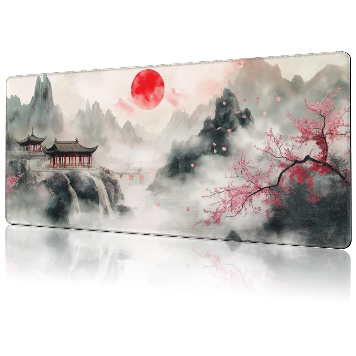 NIYLYNSYN Mouse Pad Large Wave in The Night Sky Non-Slip Game Desk Mat with Stitched Edge Laptop Keyboard Desk Pad for Work Home Gaming (35.4 x 15.7 Inches)