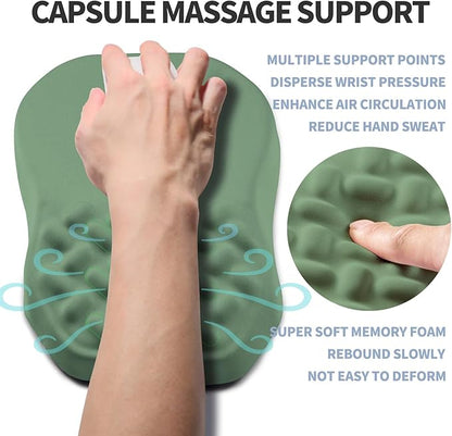 Ergonomic Raised Mouse Pad Wrist Support with Bilateral Slope Memory Foam Mousepad for Wrist Rest and Carpal Tunnel Pain Relief 11.8x7.9〃 Green