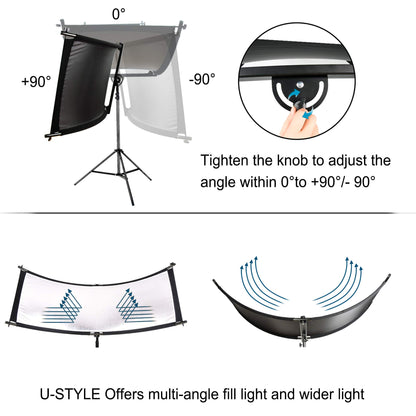 FUDESY 67"x24" Curved Reflector, 4-in-1, U-Shape Clamshell Reflector