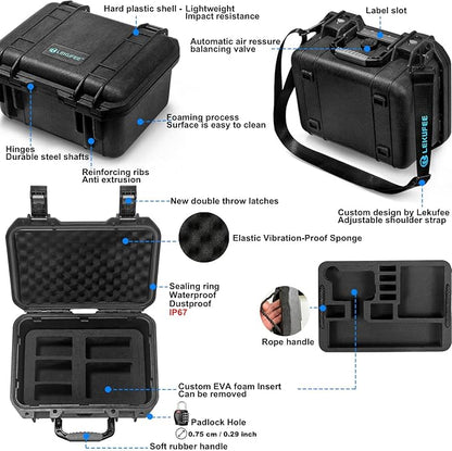 Lekufee Waterproof Hard Case Compatible with Gopro Hero 13/Gopro Hero 12/11/10/9/8/Gopro Volta/Media Mod/Creator Edition/Waterproof Action Camera and Accessories(Case Only)(Includes Shoulder Strap)