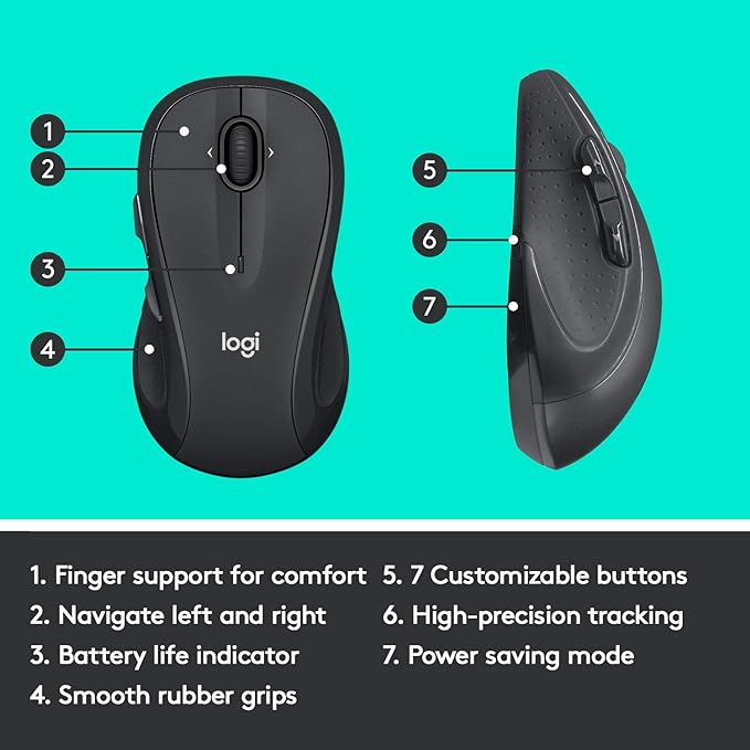 Logitech M510 Wireless Mouse, Mouse for Laptop and PC with USB Unifying Receiver, Programmable Buttons - Graphite