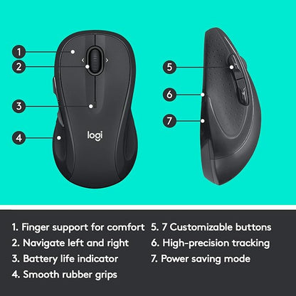 Logitech M510 Wireless Mouse, Mouse for Laptop and PC with USB Unifying Receiver, Programmable Buttons - Graphite