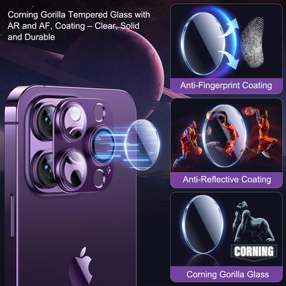Esanik 2023 Upgrade 2 Pack for iPhone 14 Pro/iPhone 14 Pro Max Camera Lens Protector, Aluminum Alloy Metal matte Case Tempered Glass Camera Screen Cover, Scratch Resistant Case Friendly (Purple)