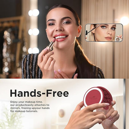 Magnetic Suction Cup Phone Mount for MagSafe Case, Silicone Hands-Free Grip Holder for iPhone and Android, Mirror Shower Phone Stand for Makeup FaceTime Gym Kitchen Bathroom, Deep Red