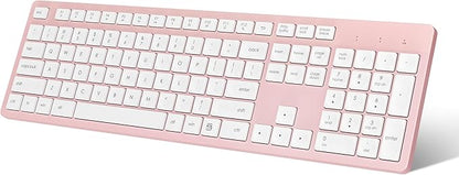 LeadsaiL Pink Wireless Keyboard, 2.4GHz Full-Sized Ergonomic Computer Keyboard, Cordless Noiseless Keyboard,12 FN Shortcuts for Windows MacOS Laptop Computer