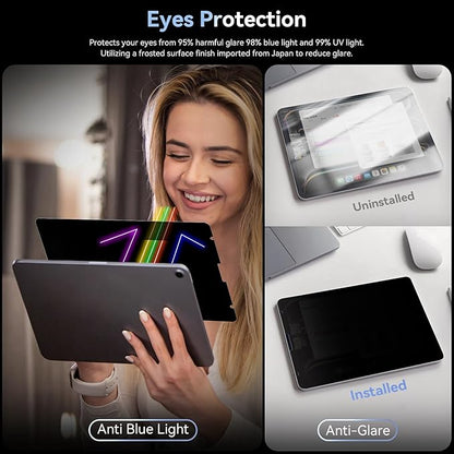 Privacy Screen Protector for iPad Air 5th&Air 4th (10.9 In)/ iPad Pro 11 (2022/21/20/18), Anti Glare Blue Light Spy Filter Private, High Sensitive Bubble-Free Easy Install Black Security Screen Shield
