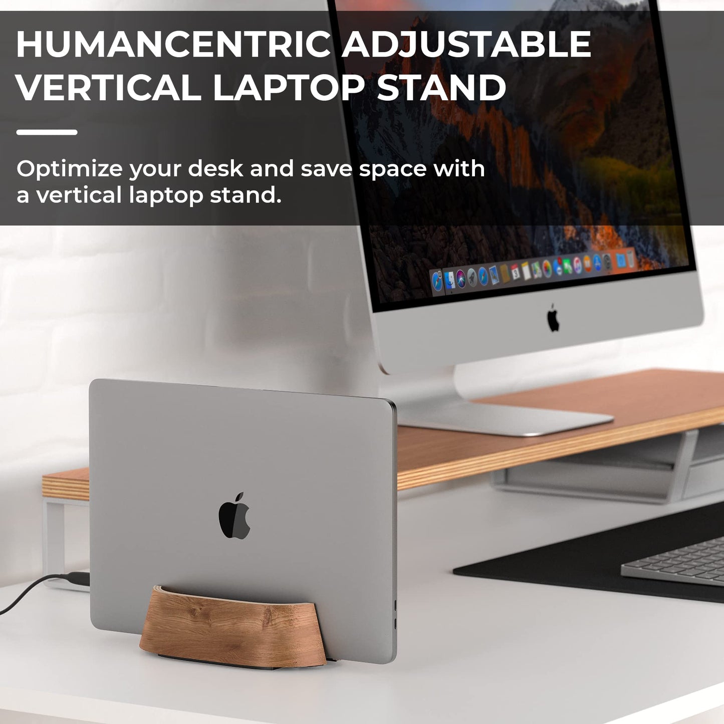 HumanCentric Vertical Laptop Stand in Black Walnut Wood, Adjustable