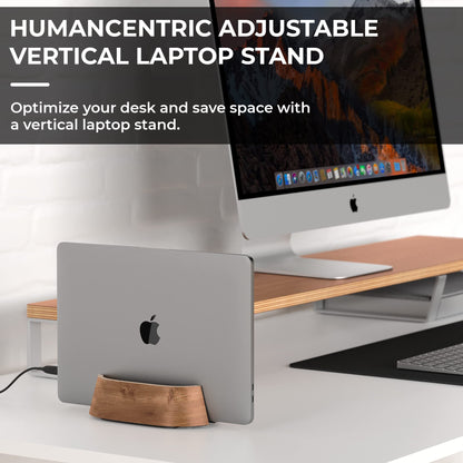 HumanCentric Vertical Laptop Stand in Black Walnut Wood, Adjustable