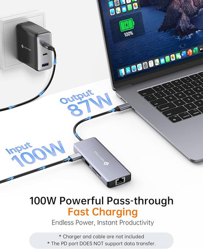 NOVOO USB C Hub 4K@60Hz HDMI Gigabit Ethernet 8-in-1 USB C Adapter Multiport with HDMI,PD 100W,2 USB-A, 1 USB-C Dataport,SD&TF Docking Station for iPhone 15,MacBook Air/Pro M2, Dell, XPS 15,HP, Lenovo