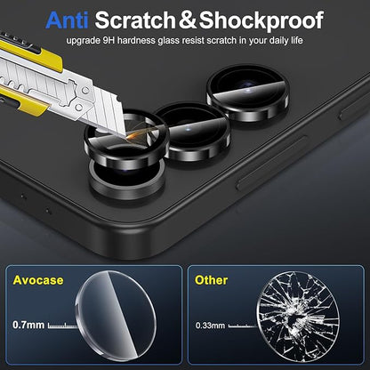 for Samsung Galaxy S24 FE Camera Lens Protector, Individual Metal Ring Tempered Glass Lens Cover, [Strong Adsorption] Scratch Resistant Ultra-Thin HD Clear Lens Cover, 1 Set-Black Ring