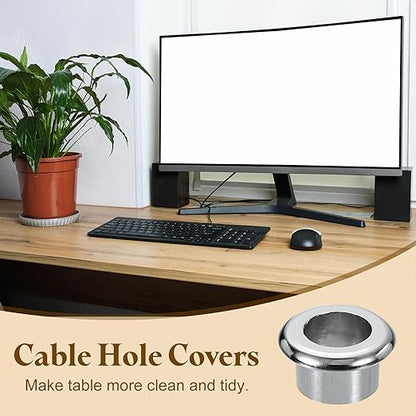 uxcell Desk Grommet, 11/16" (18mm) Zinc Alloy Cable Hole Cover Wire Cord Organizer with Marked Cable Ties for Home Office Desktop Wire, Silver Tone