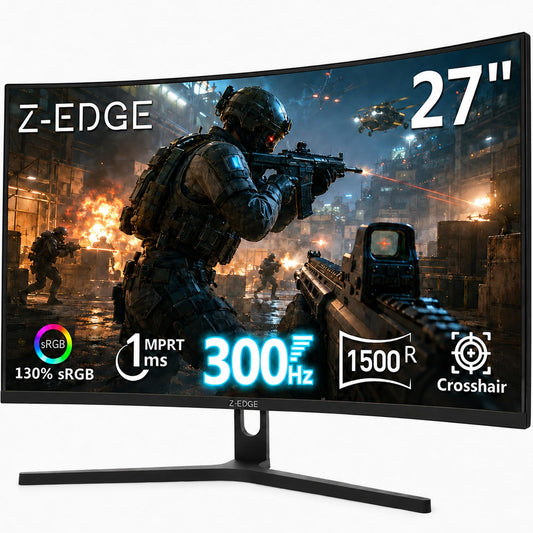 Z-Edge 27 inch Curved Gaming Monitor, 1080P 300Hz 240Hz High Refresh Rate