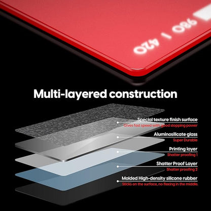 Pulsar - Superglide Premium Glass Mouse Pad XXL ALUMINO-Silicate Glass Surface Anti-Slip Fully Molded high-Density Silicone Rubber 38.5in x 16.5in (XXL, Red)