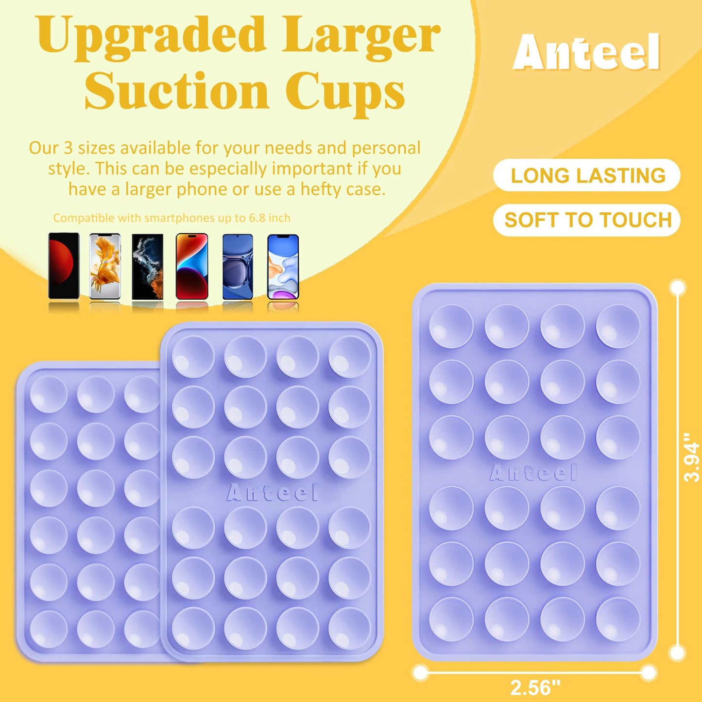 PKYAA Silicone Suction Phone Case Adhesive Mount, Upgraded Super Strong Grip, Durable, Easy to Use, Hands-Free Sticky Phone Holder for Selfies, Tiktok Videos, 2.56"x3.94" (Baby Blue)