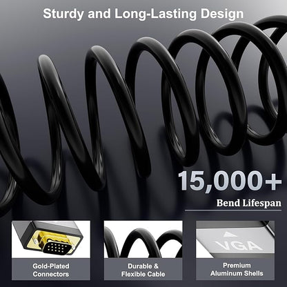 HDMI to VGA Cable 4 FT, Uni-Directional HDMI (Source) to VGA (Display) Cable, Black Male to Male Cord, Gold-Plated Connectors, Aluminum Shells, for PC, Desktop, Laptop, Monitor, Projector, HDTV, Xbox