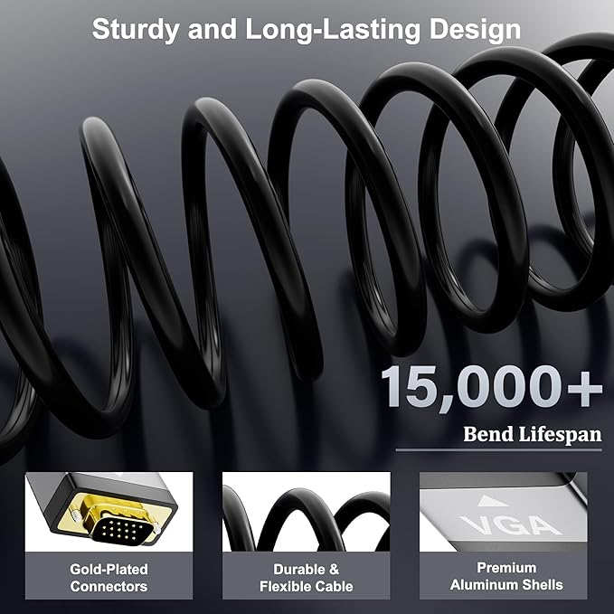 HDMI to VGA Cable 20 FT, Uni-Directional HDMI (Source) to VGA (Display) Cable, Black Male to Male Cord, Gold-plated Connectors, Aluminum Shells, for PC, Desktop, Laptop, Monitor, Projector, HDTV, Xbox