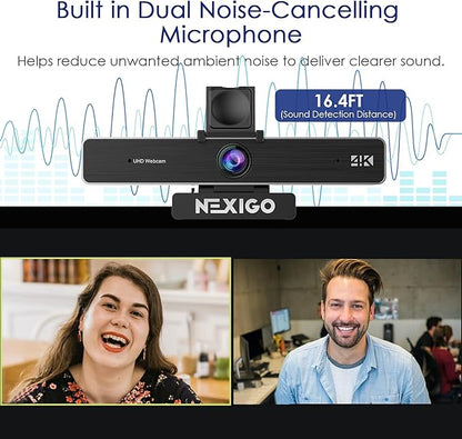 NexiGo Zoom Certified, N950P 4K Zoomable Webcam with Remote Control, Sony_Starvis Sensor, 5X Digital Zoom, Pro Web Camera with Dual Stereo Mics, for Zoom Skype Teams Twitch