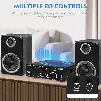 Beffkkip Amplifier Home Audio,Stereo Receiver Bluetooth 5.0 Power amp 100W x2 Wireless HiFi Stereo Class D Digital 2 Channel Integrated with Bass Treble Control for Passive Speakers