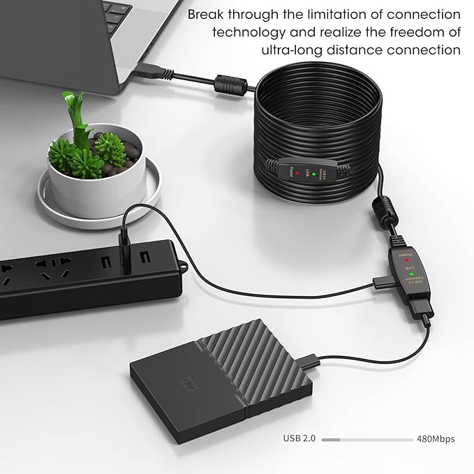 LDKCOK 100FT Active USB Extension Cable 2.0 Male to Female with A Extension chipset Signal Booster - Active Extension/Repeate