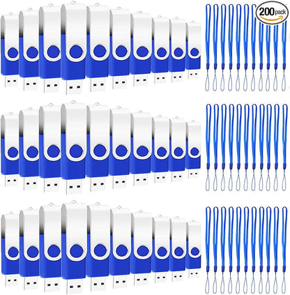 EASTBULL 200 Packs of 2GB Bulk Flash Drives, USB Flash Drives Pack 2GB USB Drives Bulk Swivel USB2.0 Thumb Drives Bulk with Strings (200Packs, Blue)