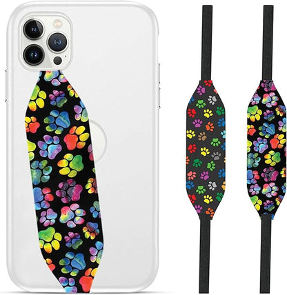 Phone Grip Strap - Pack of 2 Reversible Finger Holder for Phone Back, Customizable Anti-Slip Design, Wireless Charging Compatible Detachable Holder for iPhone - Color & Psychedelic Dog Paw