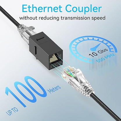 CAT6A RJ45 Keystone Coupler (24 Pack), Cat6 Keystone Jack Female to Female, Cat 6a Inline Keystone Jacks for Wall Plate & Patch Panel, RJ45 Ethernet Coupler Black