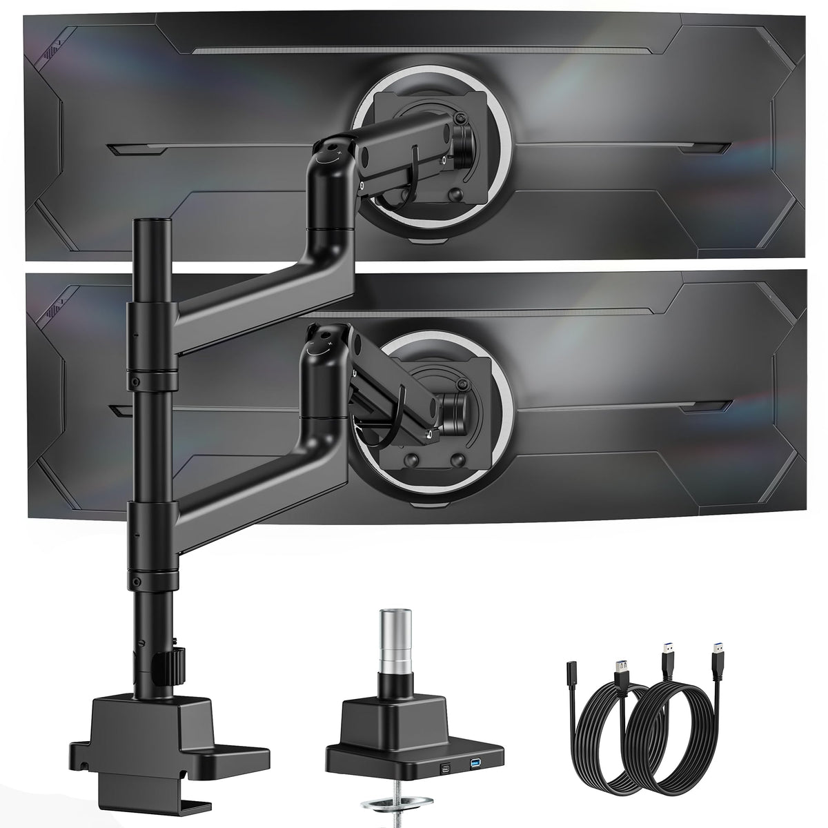 monTEK Dual Monitor Arm, Vertical Stackable 57", Heavy Duty with USB White