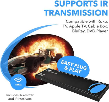 OREI 4K 1x8 HDMI Extender Splitter Multiple Over CAT 6/7 Cable with EDID management - 4K@30Hz upto 165ft and 1080p@60Hz upto 230ft- Loop Out