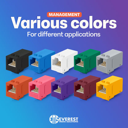 Everest Cat6 RJ45 Keystone Coupler (6-Pack) in Blue - RJ45 Coupler - Cat 6 Couplers - Female to Female Cat6 Keystone Jacks - Ethernet Couplers - Ethernet Cable Extender