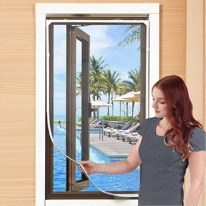 VKX Adjustable DIY Magnetic Window Screen, Fiberglass Mesh, Strong(720GS) Magnetic Strips, White Frames Grey Mesh, Suitable for Various Types of Screen Windows (48 "x 60")