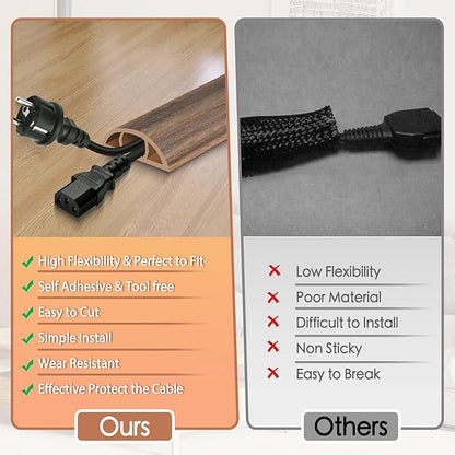 Floor Cord Cover for Wires on Floor Self Adhesive Cord Hider Floor Cable Management Wire Covers for Cords Protector Prevent Cable Trips Cord Cavity W 0.51" x H 0.31", Misty Brown Wood, 10Ft