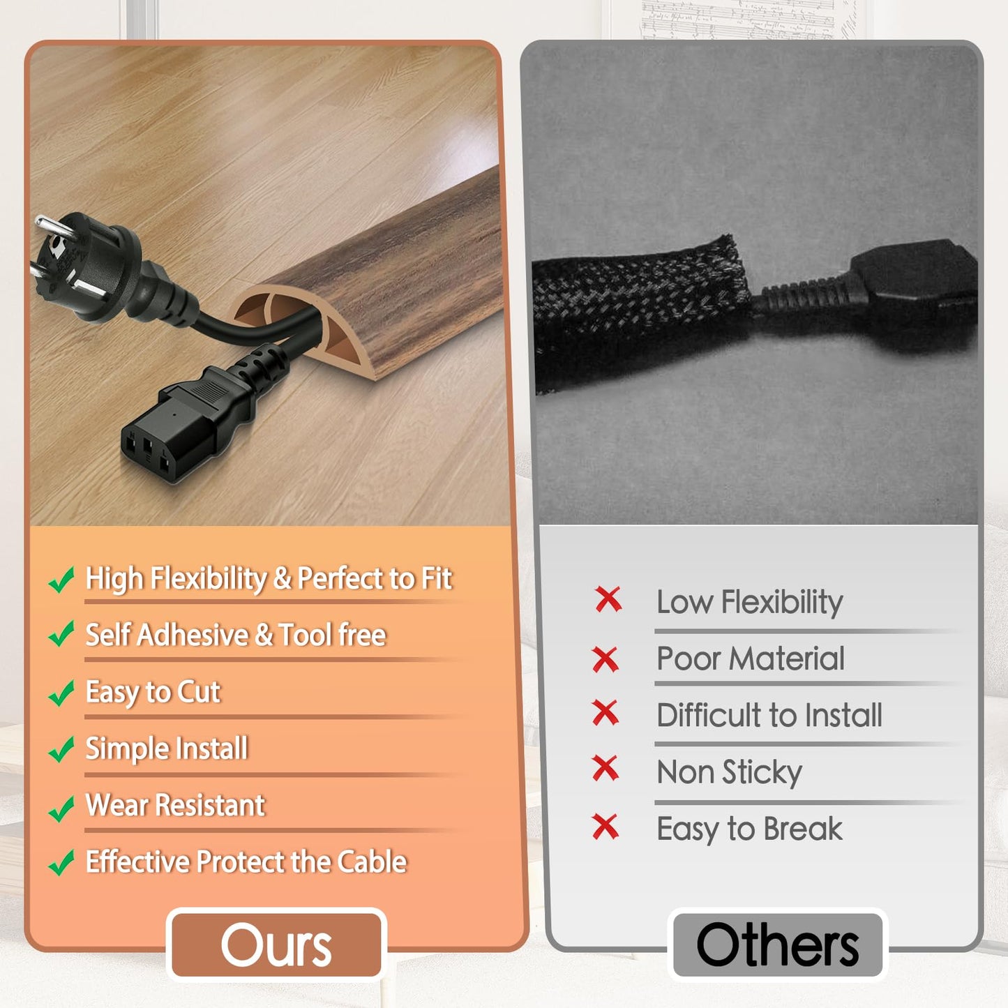 EYAYEN Floor Cord Cover for Wires on Floor Self Adhesive Cord Hider