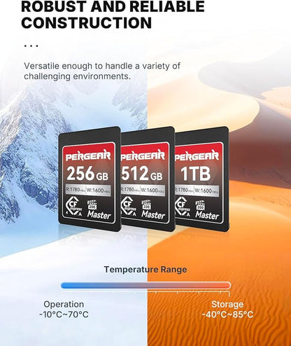 Pergear 1TB CFexpress 4.0 Type A Memory Card,up to 1780MB/S Read Speeds,USB4.0(PCIe 4.0),for Raw,8K 30P Recording,Compatible for Sony Camera,ILME-FX3,ILME-FX6,ILME-FX30 (Black Silver Master Series)