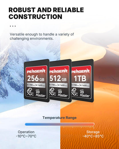 Pergear 512GB CFexpress 4.0 Type A Memory Card VPG200, Up to 1780MB/s Read Speed & 1600MB/s Write Speed for 4K 120P, 8K 30P Video Recording(Master Series), Compatible for Sony Alpha & FX Cameras