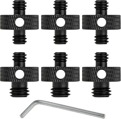 Camera Mount Screw 1/4" Male to 1/4" Male & 1/4" to 3/8" Tripod Screw Adapter with Hole 7 Pcs Set for Camera Tripod Mount Light Stand DSLR Equipped with Hex-L Key (Black)