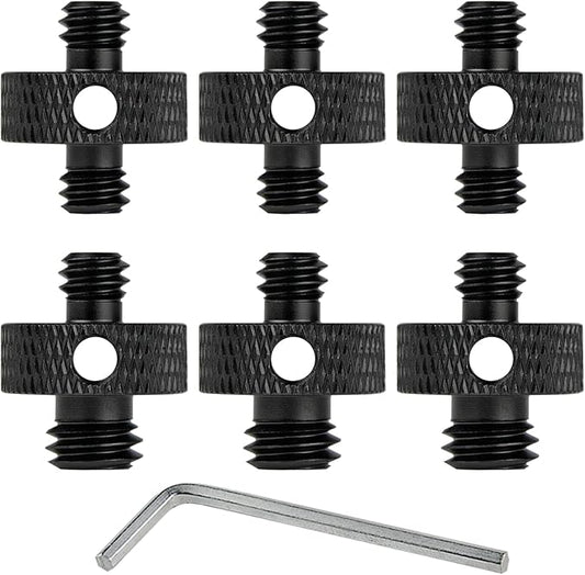 Rigych Camera Mount Screw 1/4" Male to 1/4" Male & 1/4" to 3/8" Tripod Screw Adapter with Hole 7 Pcs Set for Camera Tripod Mount Light Stand DSLR Equipped with Hex-L Key (Black)