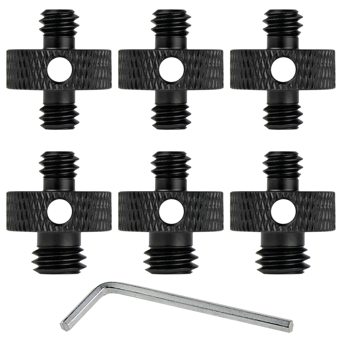 Rigych Camera Mount Screw 1/4" Male to 1/4" Male & 1/4" to 3/8" Tripod Screw Adapter with Hole 7 Pcs Set for Camera Tripod Mount Light Stand DSLR Equipped with Hex-L Key (Black)