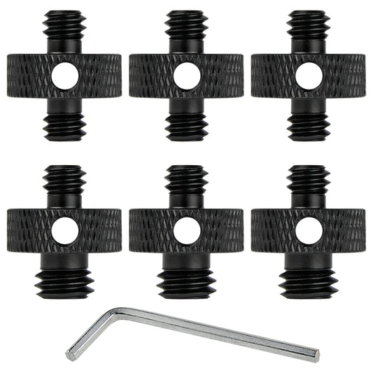 Rigych Camera Mount Screw 1/4" Male to 1/4" Male & 1/4" to 3/8" Tripod Screw Adapter with Hole 7 Pcs Set for Camera Tripod Mount Light Stand DSLR Equipped with Hex-L Key (Black)