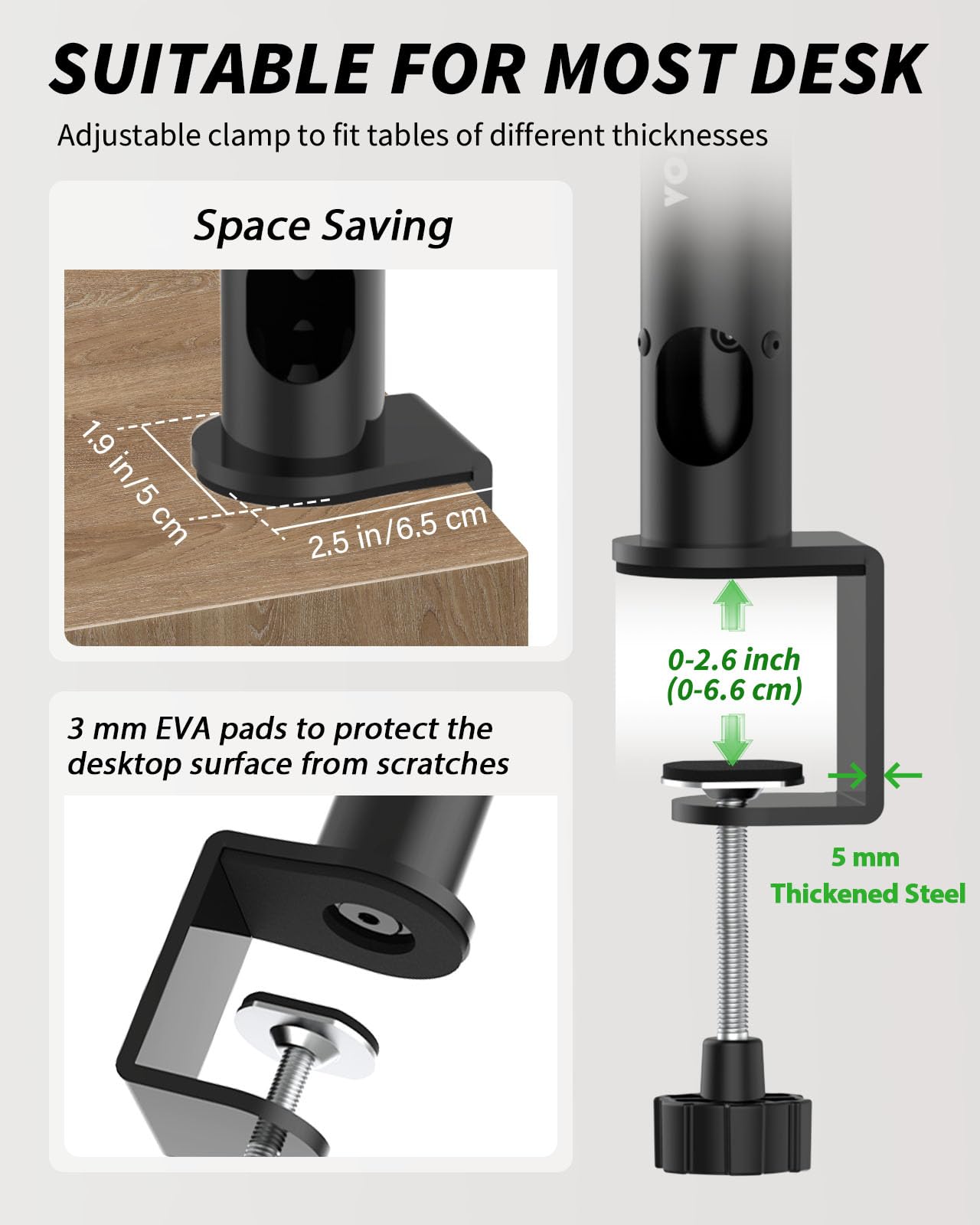 Vondynote Dual Side Clamp Desk Studio Monitor Stands with Cable Management