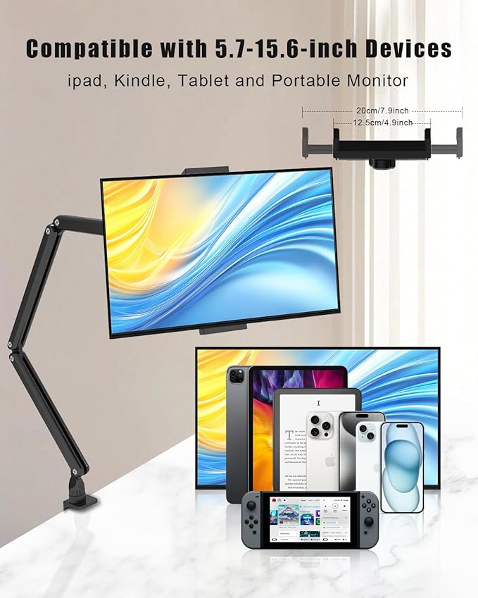 Tablet Stand for iPad, Aluminum Multi-Angle Adjustable Tablet Holder, Heavy-Duty Metal Base for Desk, Compatible with 5.1''-13'' iPad Pro, Surface, Kindle, Tablets, Portable Monitors and More (ZMXBZJ)