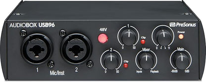 PreSonus AudioBox USB 96 Bundle — USB Audio Interface, XLR Interface for Guitar, Device for PC & Mac, Complete Recording Package with Studio One Pro, Music Production, Home Studio
