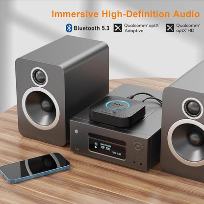 [Upgraded] 1Mii B06 Plus Bluetooth Receiver, HiFi Wireless Audio Adapter, Bluetooth 5.3 Receiver with 3D Surround aptX HD aptX Adaptive for Home Music Streaming Stereo System