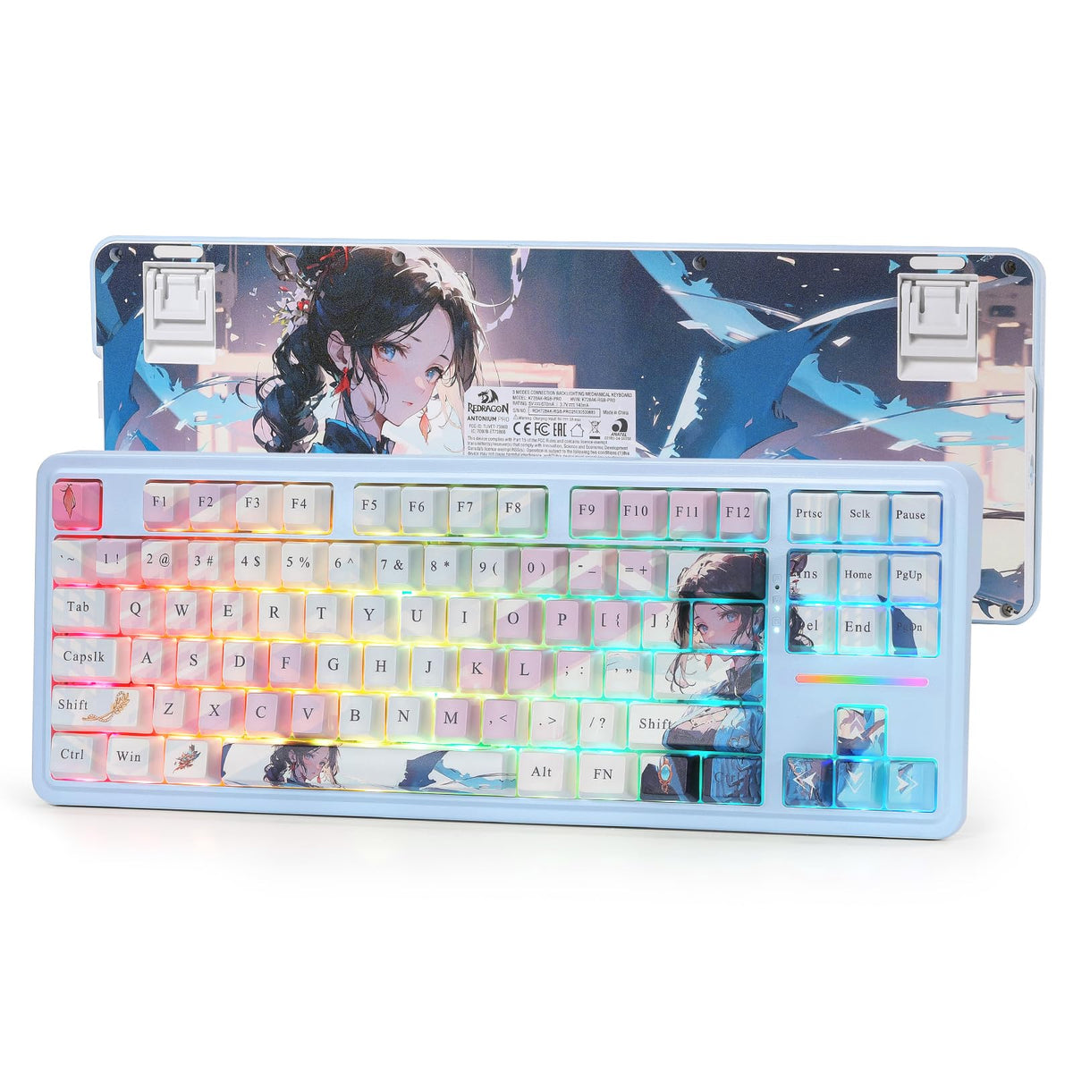 Redragon K707 PRO SE 80% Wireless Gasket RGB Gaming Keyboard, 3-Modes 87 Keys TKL Anime Mechanical Keyboard w/Hot-Swap Socket, Dye-Sub PBT Keycaps & 5-Layer Noise Dampening, Custom Linear Switch