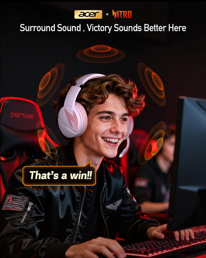 acer Wireless Gaming Headset, PS5 Headset with 2.4GHz for Ps5, Ps4, PC, Switch, Bluetooth 5.3 + 100Hrs Gaming Headphones with Noise Canceling Mic for Laptop, Mobile, Mac, 50mm Drivers (Pink)