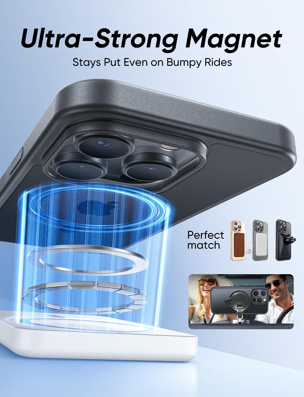 MAGIC JOHN 360° Rotatable Magnetic Invisible Stand for iPhone 14 Pro Case [Anti-Slip Grip] [Compatible with MagSafe] 16FT Shockproof for iPhone 14 Pro Case with Kickstand, Black