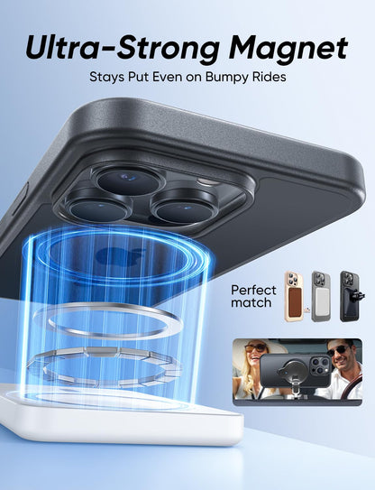 MAGIC JOHN 360° Rotatable Magnetic Invisible Stand for iPhone 14 Pro Case [Anti-Slip Grip] [Compatible with MagSafe] 16FT Shockproof for iPhone 14 Pro Case with Kickstand, Black