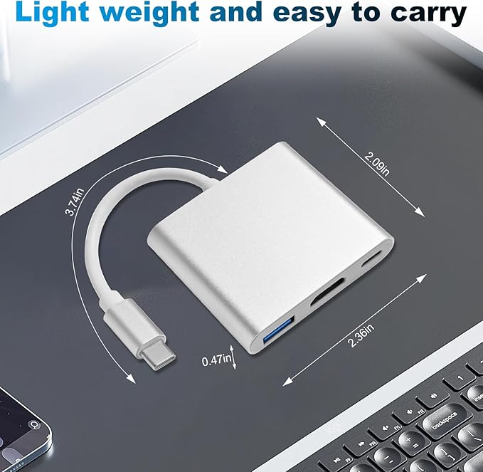 USB C to HDMI Adapter, Type C to 4K HDMI Multiport with 3 in 1 USBC Output, USB3.0 and USB C Charging, Digital AV Adapter for TV and Projector